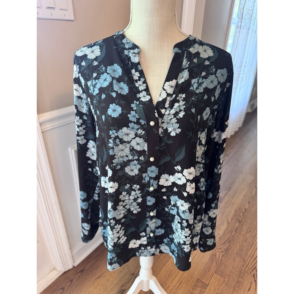 Karl Lagerfeld Floral‎ Print Blouse Shirt Tunic Top Size Large